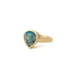 Teardrop Stone Ring 14k Yellow Gold, London Blue Topaz / 7