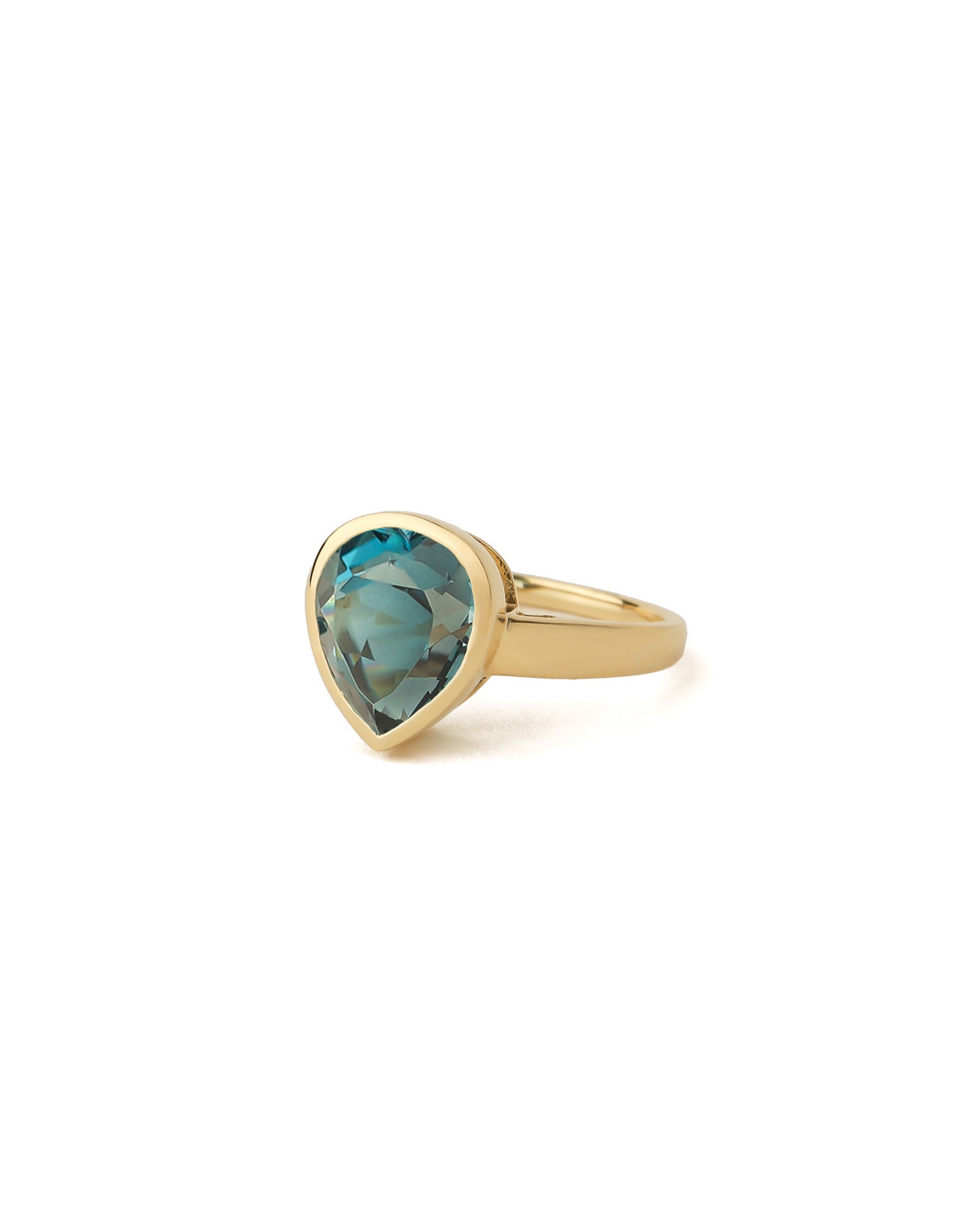 Teardrop Stone Ring 14k Yellow Gold, London Blue Topaz / 7