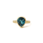 Teardrop Stone Ring 14k Yellow Gold, London Blue Topaz / 7