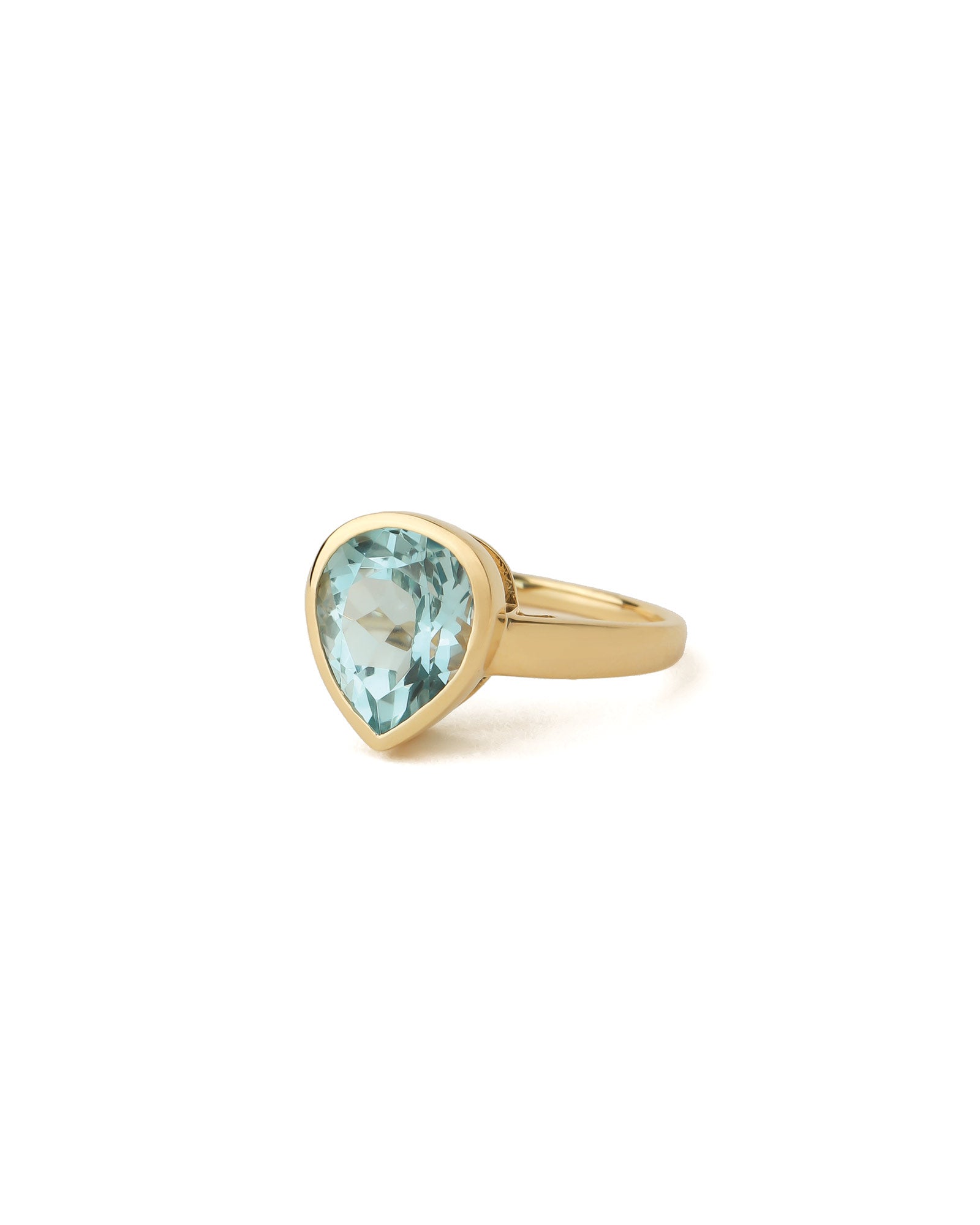 Teardrop Stone Ring 14k Yellow Gold, Blue Topaz / 7