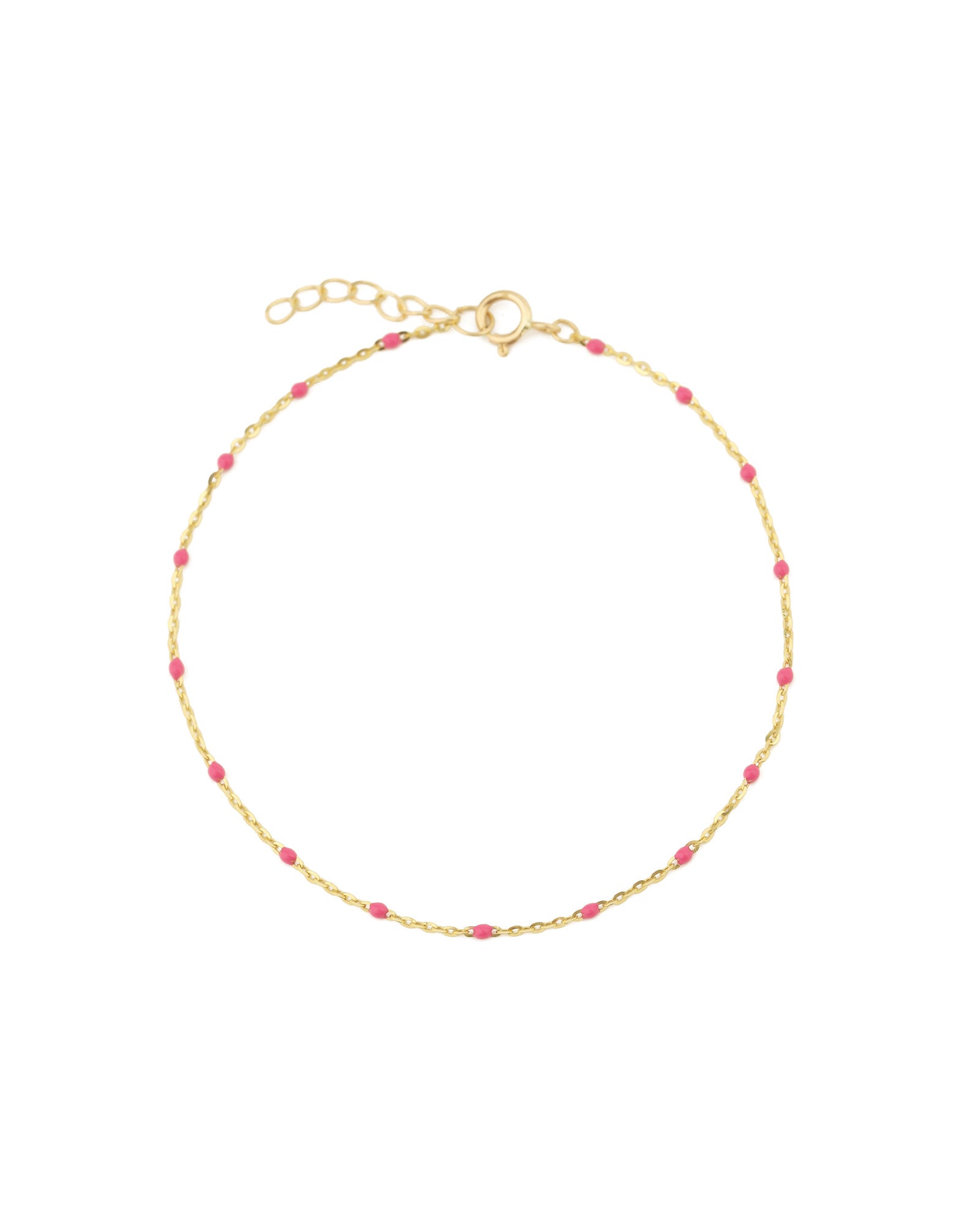 Enamel Bead Bracelet 10k Yellow Gold, Hot Pink Enamel