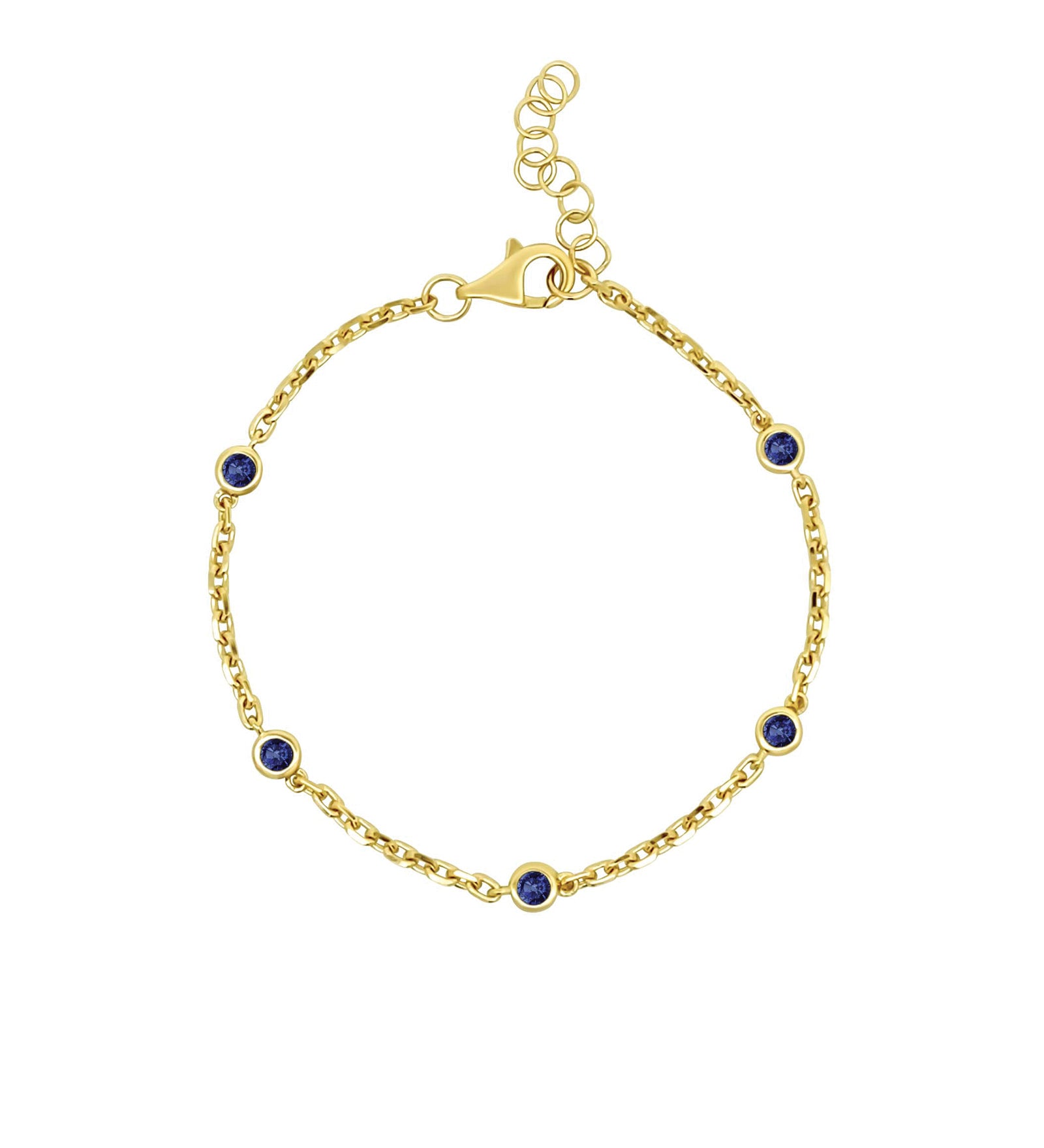 Bezel Sapphire Station Bracelet 14k Yellow Gold, Blue Sapphire