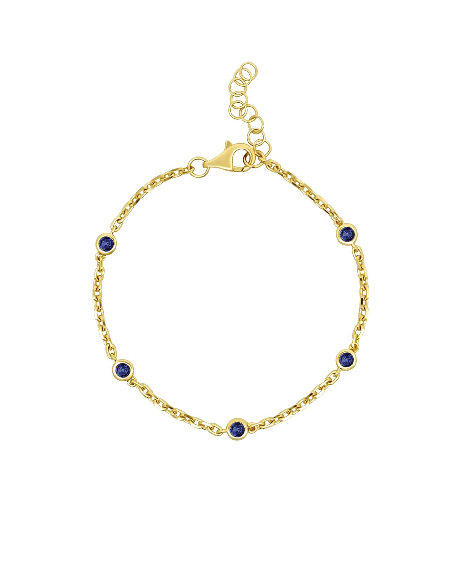 Bezel Sapphire Station Bracelet 14k Yellow Gold, Blue Sapphire