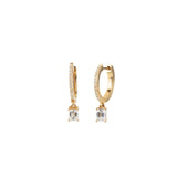 Diamond Baguette  Drop Oval Huggies | 10mm 14k Yellow Gold, Diamond