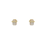 Rectangle Pearl Diamond Wrap Studs 14k Yellow Gold, Diamond, Mother of Pearl