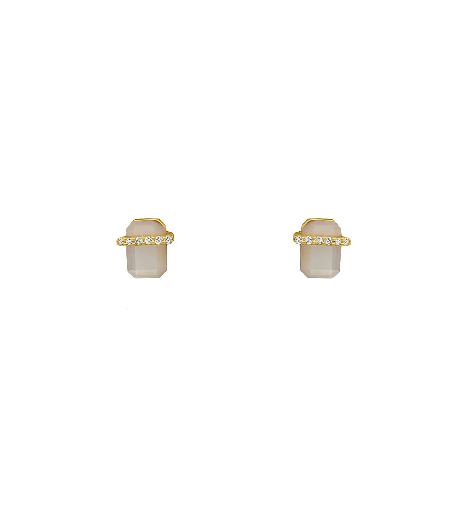 Rectangle Pearl Diamond Wrap Studs 14k Yellow Gold, Diamond, Mother of Pearl