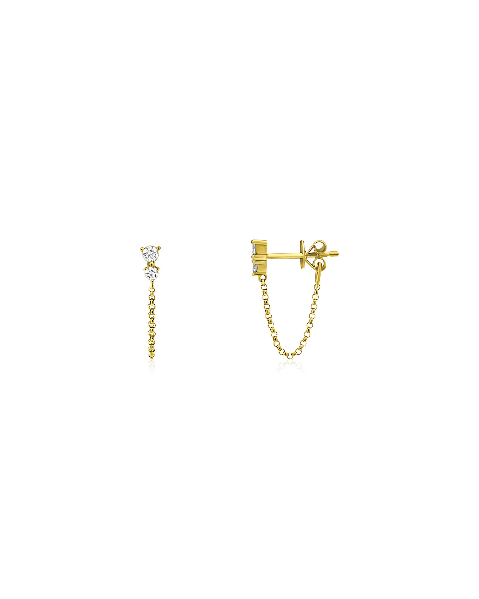 Two Triangle Diamond Studs 14k Yellow Gold, Diamond