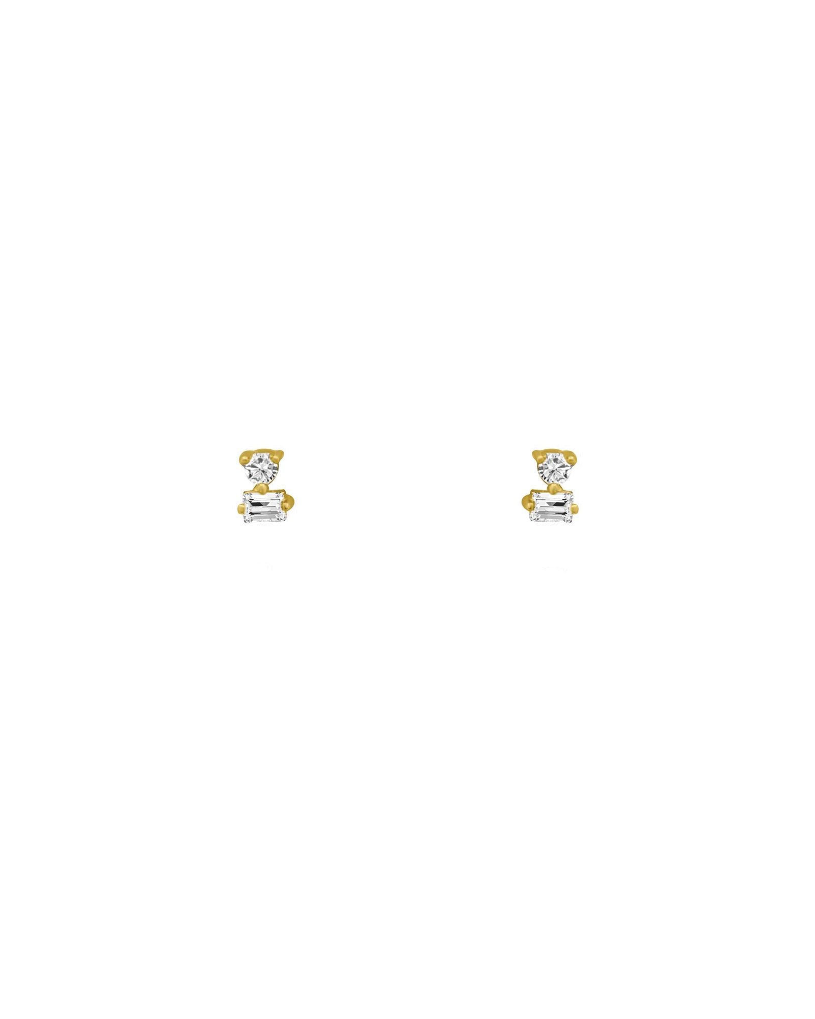 Rectangle Round Diamond Studs 14k Yellow Gold, Diamond