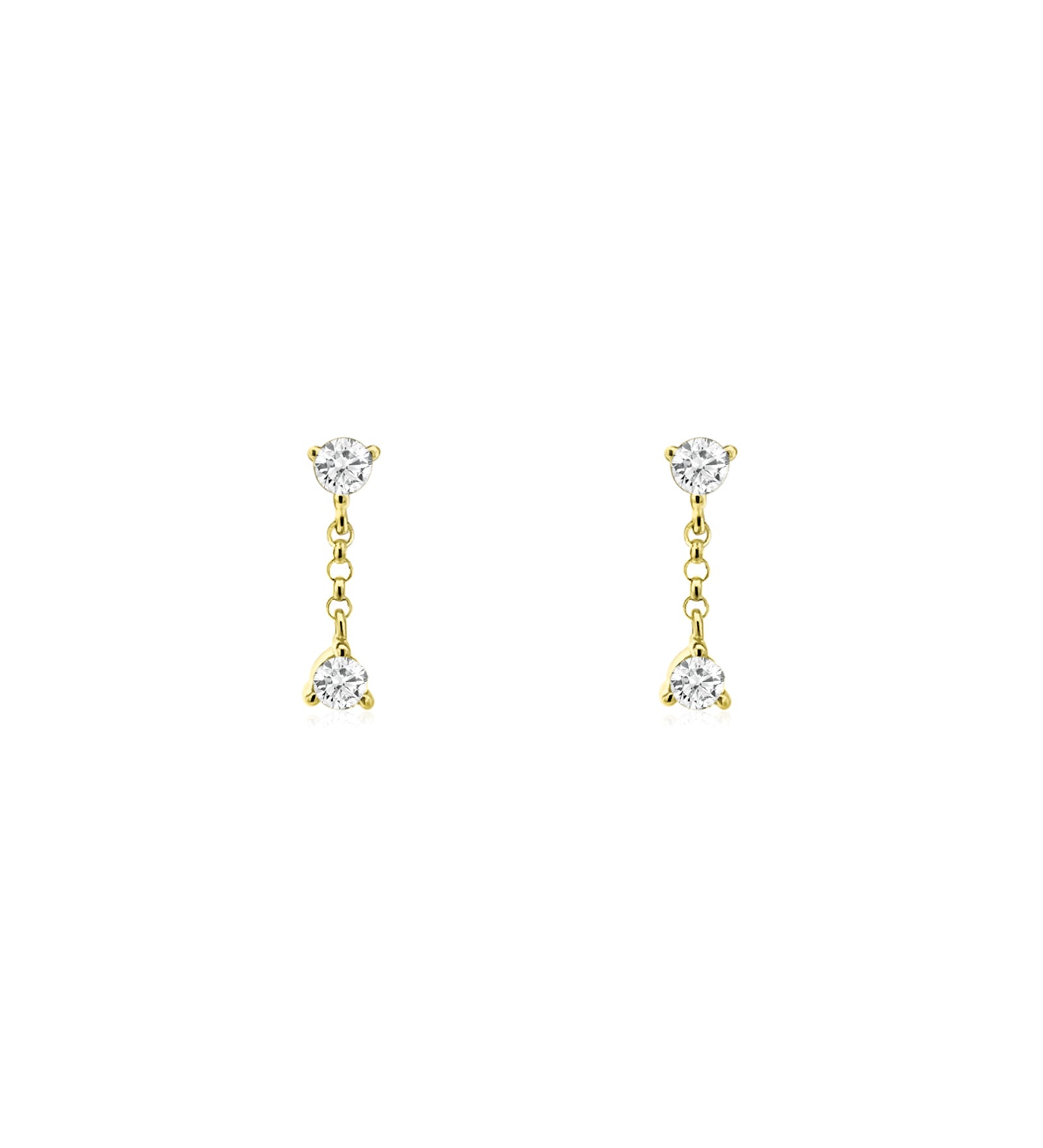 Double Diamond Chain Drop Studs 14k Yellow Gold, Diamond