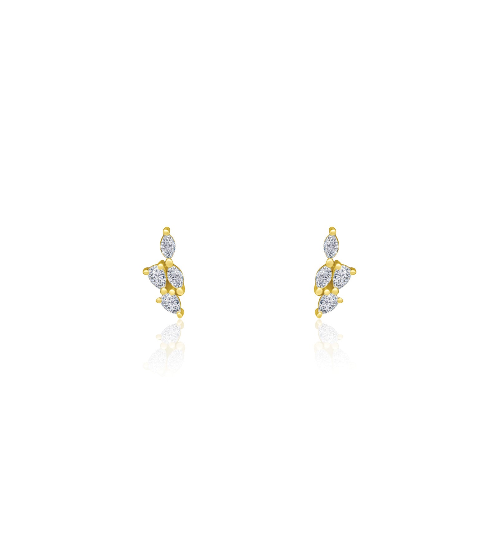 Mixed Four Diamond Studs 14k Yellow Gold, Diamond