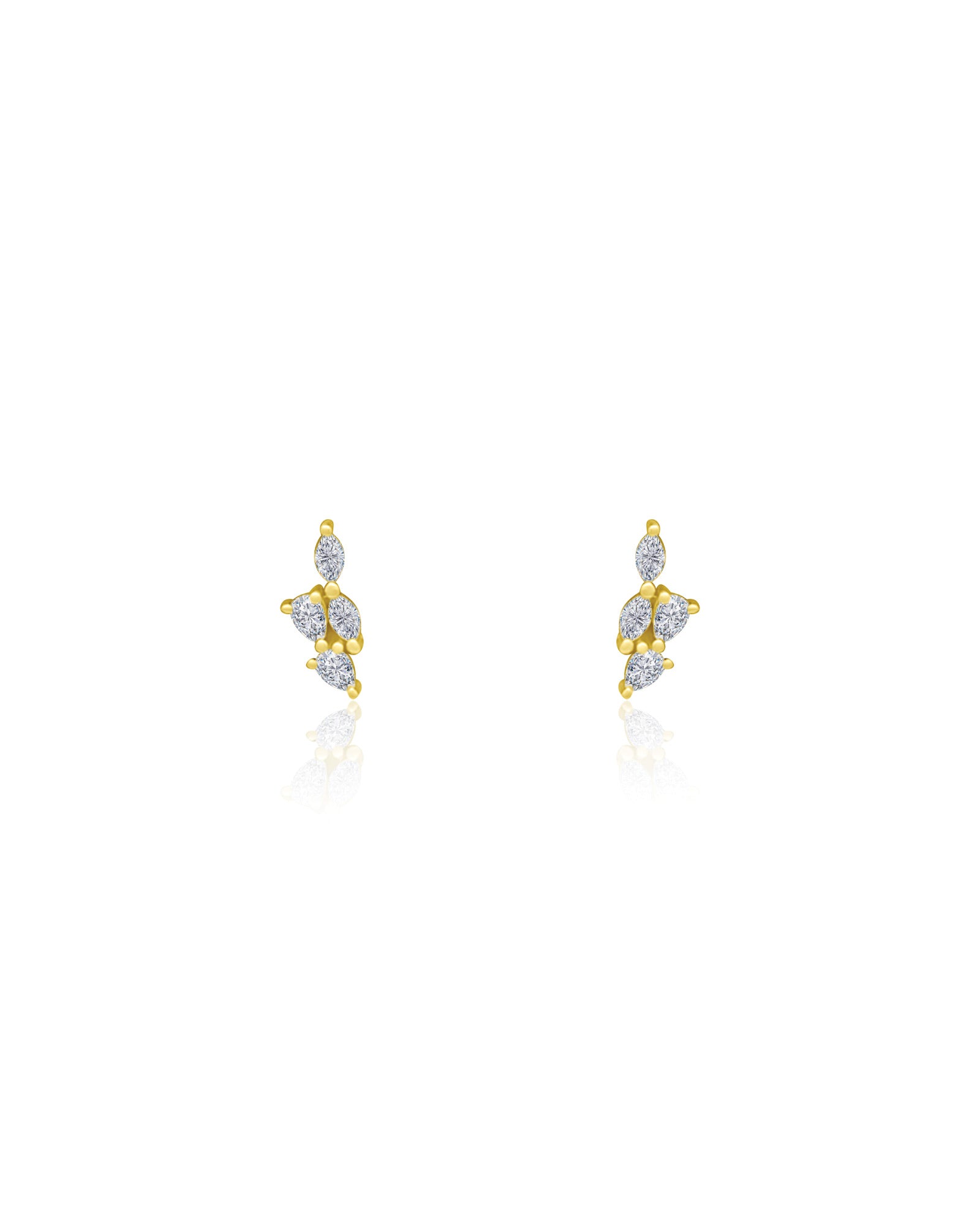 Mixed Four Diamond Studs 14k Yellow Gold, Diamond