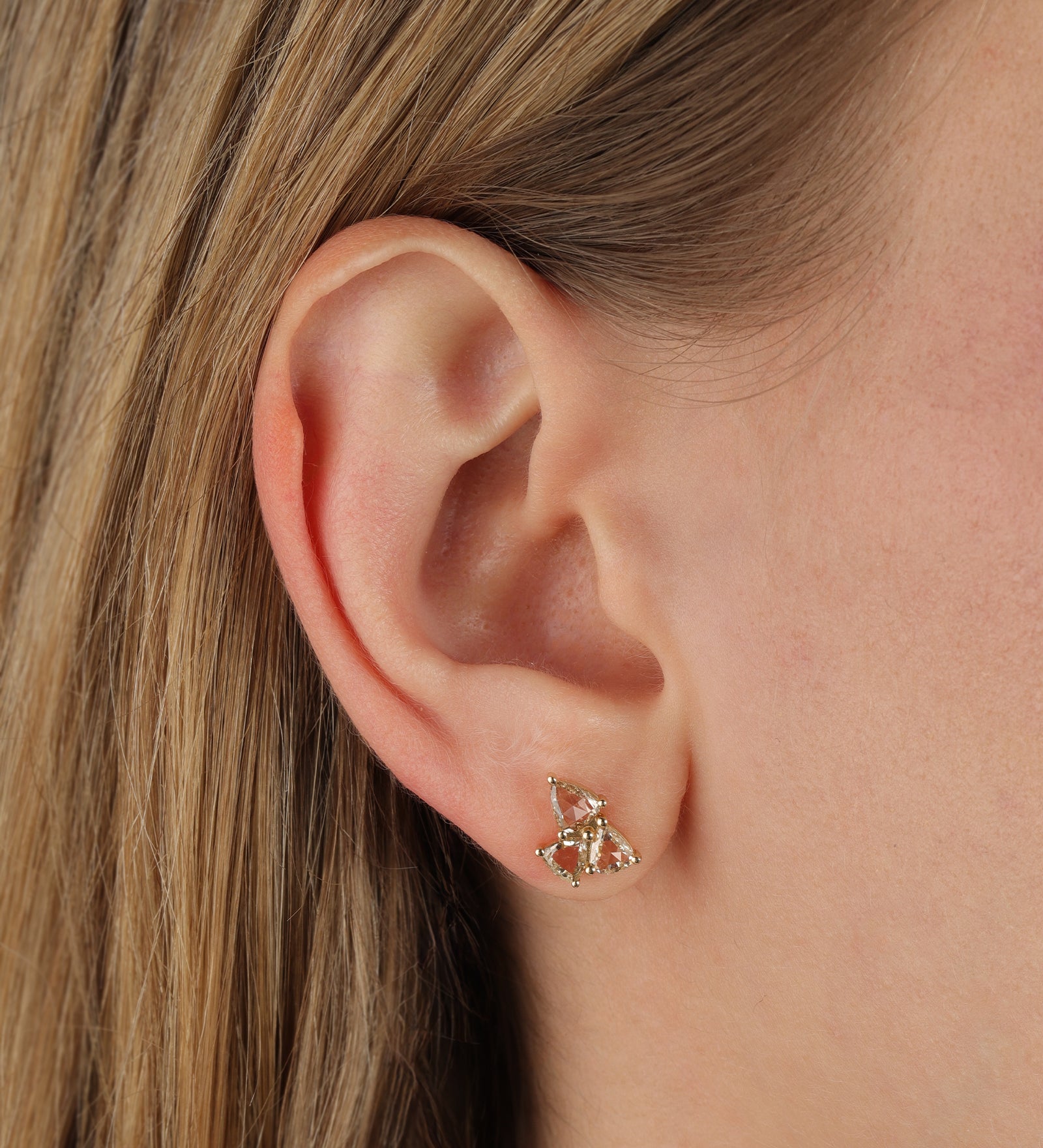 Trillium Diamond Studs 14k Yellow Gold, Champagne Diamond