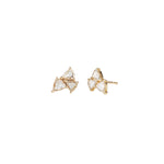 Goldhive-Three Diamond Studs-Earrings-14k Yellow Gold, Champagne Diamond-Blue Ruby Jewellery-Vancouver Canada