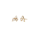 Goldhive-Three Diamond Studs-Earrings-14k Yellow Gold, Champagne Diamond-Blue Ruby Jewellery-Vancouver Canada