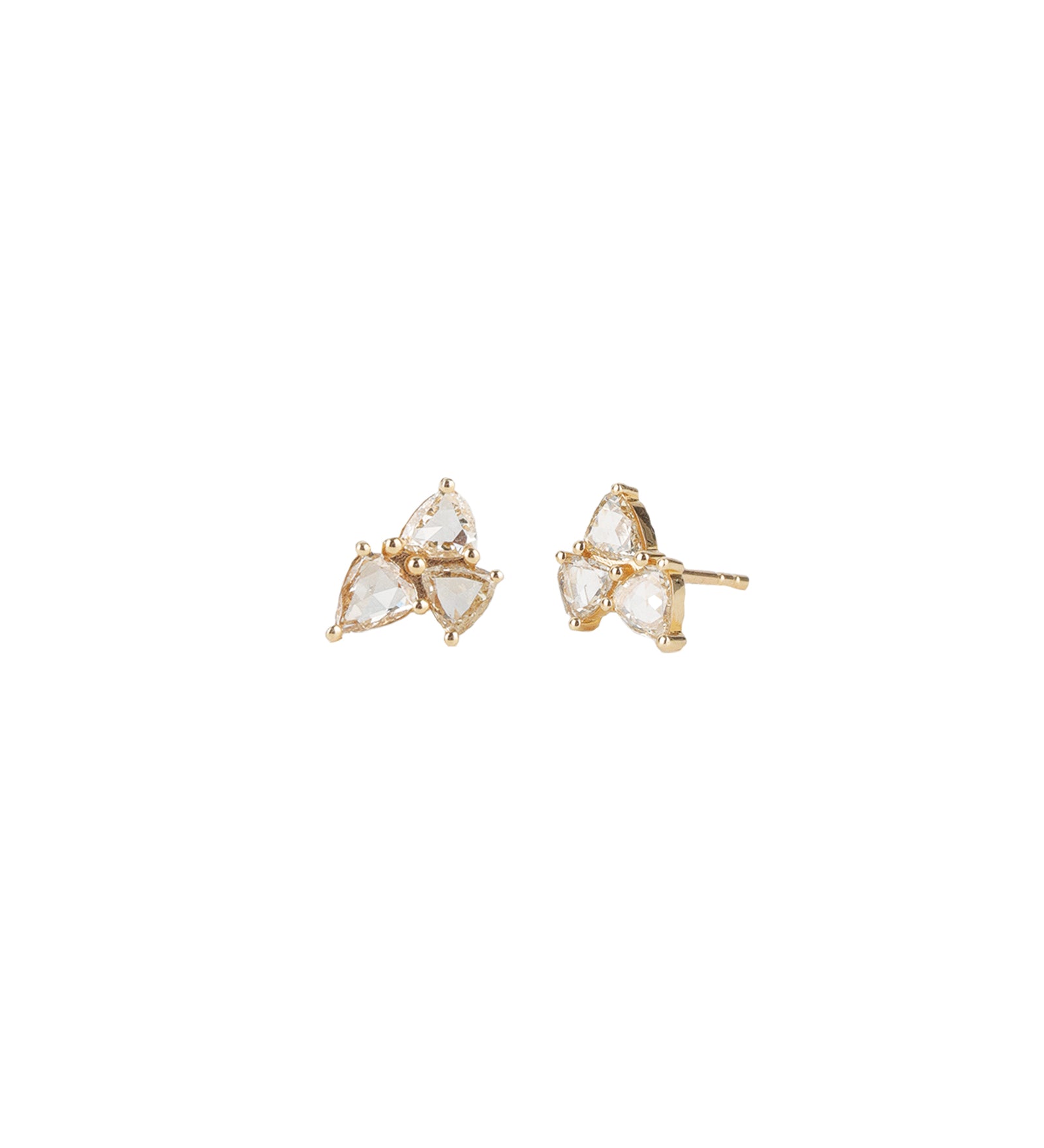 Goldhive-Three Diamond Studs-Earrings-14k Yellow Gold, Champagne Diamond-Blue Ruby Jewellery-Vancouver Canada