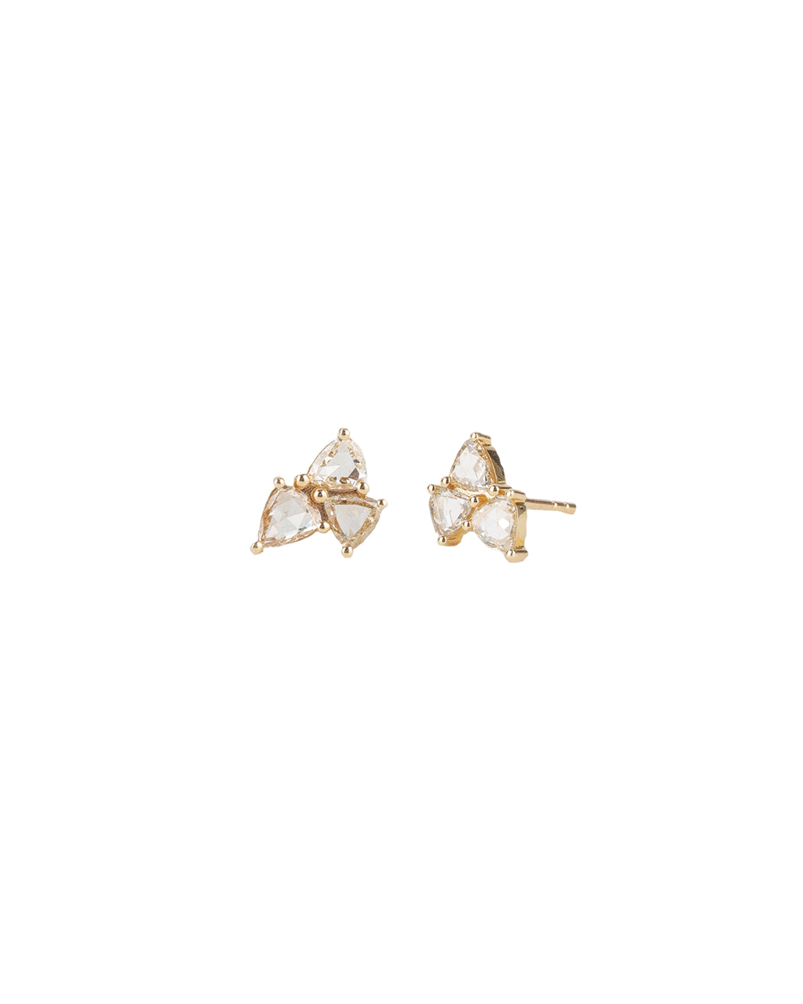 Goldhive-Three Diamond Studs-Earrings-14k Yellow Gold, Champagne Diamond-Blue Ruby Jewellery-Vancouver Canada