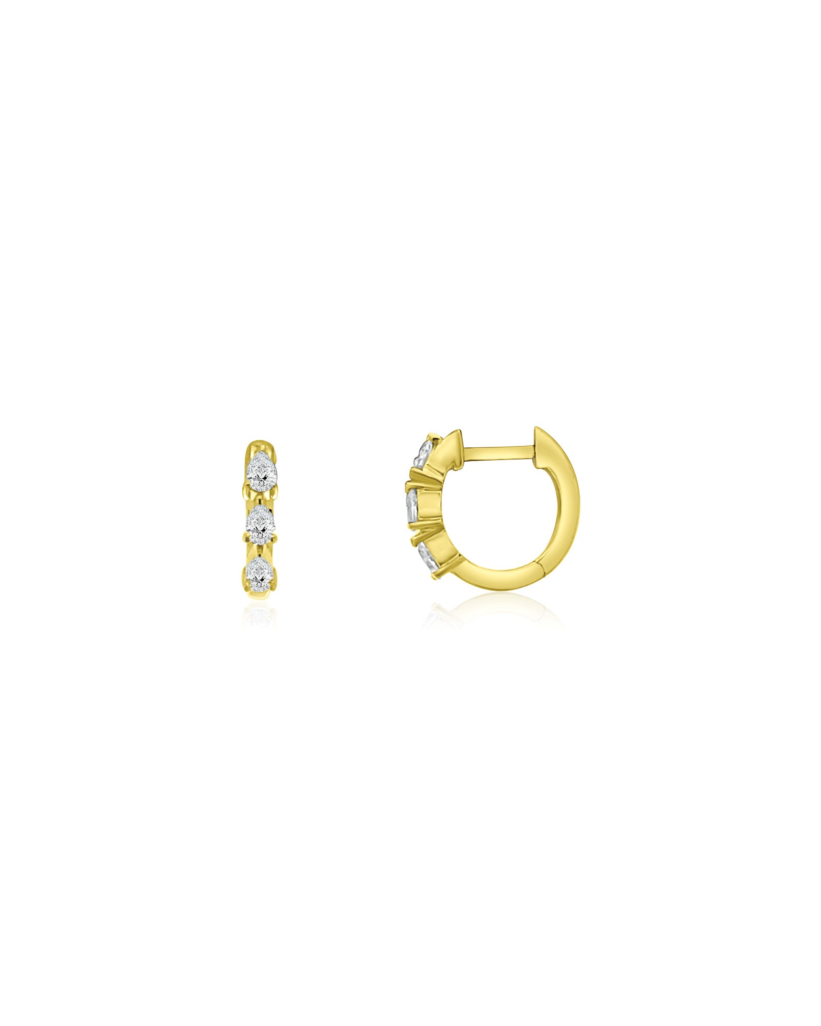 Triple Pear Diamond Huggies | 12mm 14k Yellow Gold, Diamond