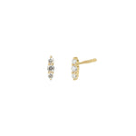 Goldhive-Three Diamond Row Studs-Earrings-14k Yellow Gold, Diamond-Blue Ruby Jewellery-Vancouver Canada