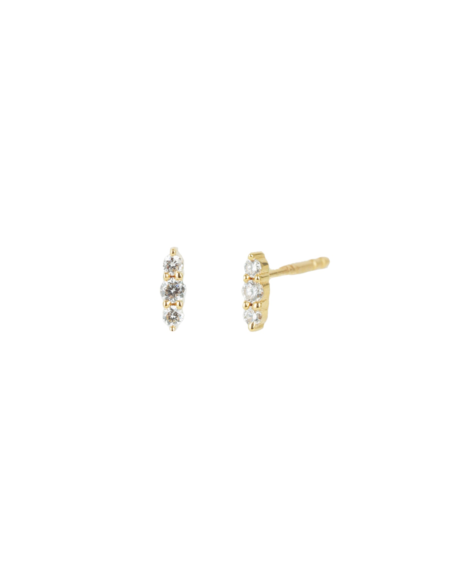 Goldhive-Three Diamond Row Studs-Earrings-14k Yellow Gold, Diamond-Blue Ruby Jewellery-Vancouver Canada