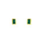 Bezeled Baguette Stone Studs 14k Yellow Gold, Emerald