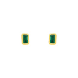 Bezeled Baguette Stone Studs 14k Yellow Gold, Emerald