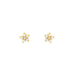 Pearl Diamond Flower Studs 14k Yellow Gold, Diamond, White Pearl