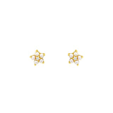 Pearl Diamond Flower Studs 14k Yellow Gold, Diamond, White Pearl