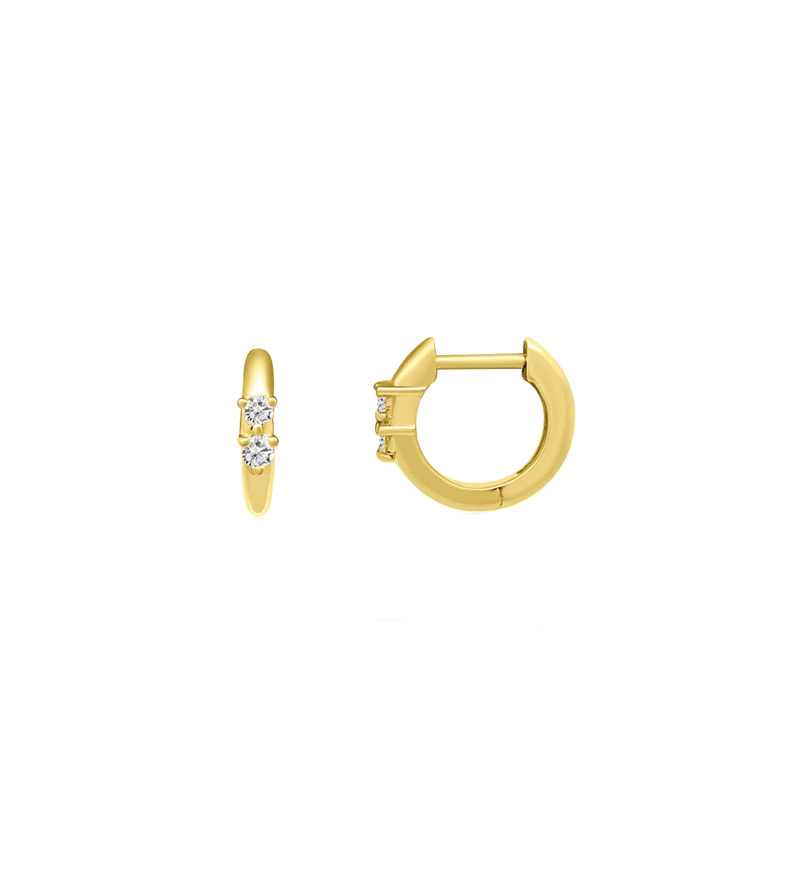 Double Diamond Huggies | 12mm 14k Yellow Gold, Diamond