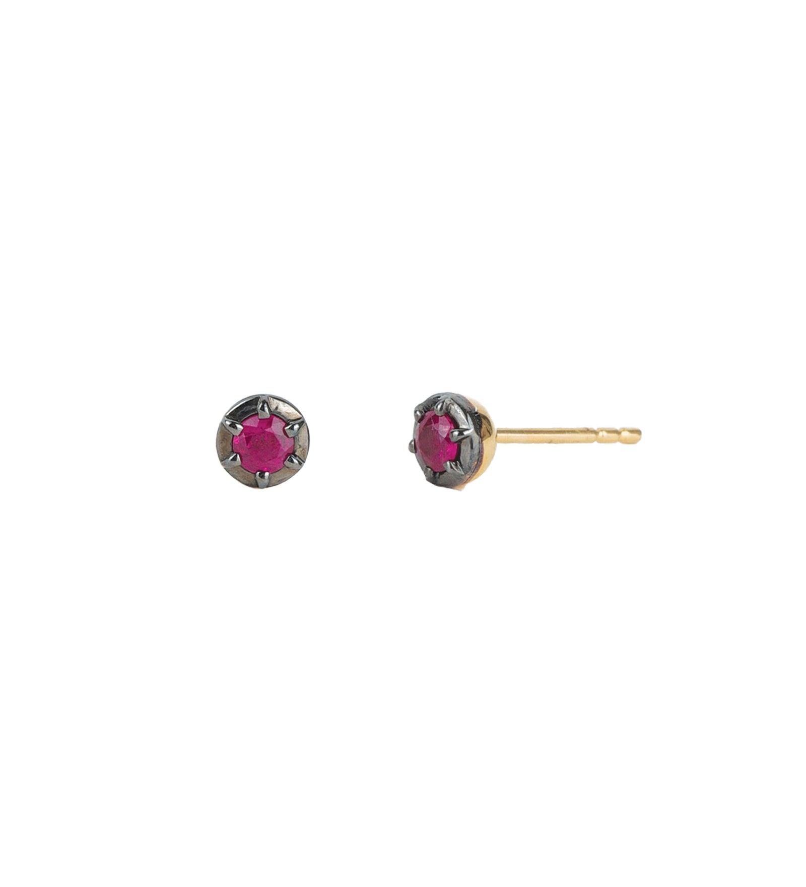 Goldhive-Round Organic Studs-Earrings-14k Yellow Gold, Ruby-Blue Ruby Jewellery-Vancouver Canada