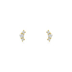 Three Diamond Curved Studs 14k Yellow Gold, Diamond