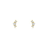 Three Diamond Curved Studs 14k Yellow Gold, Diamond