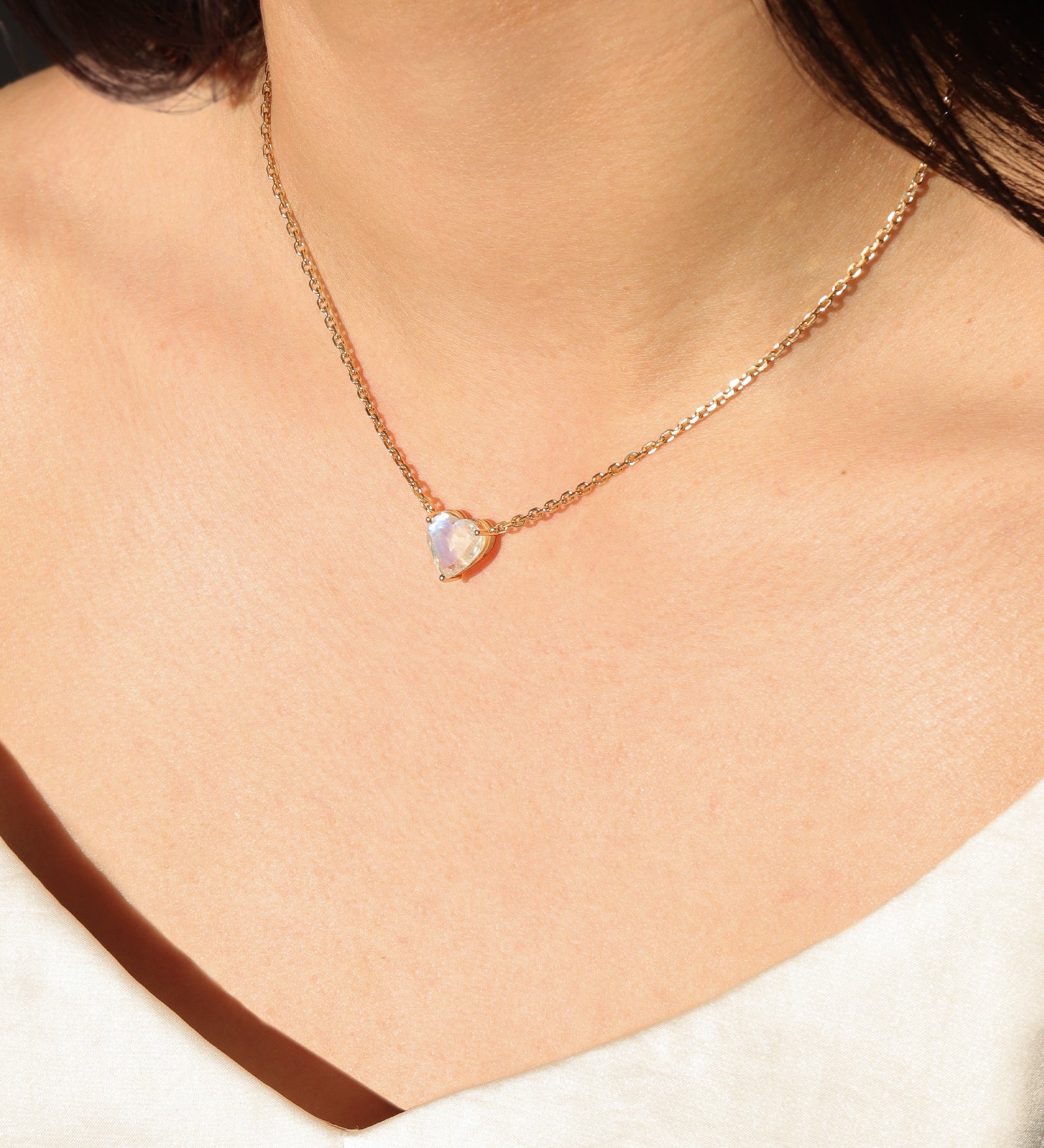 Heart Stone Necklace 14k Yellow Gold, Moonstone