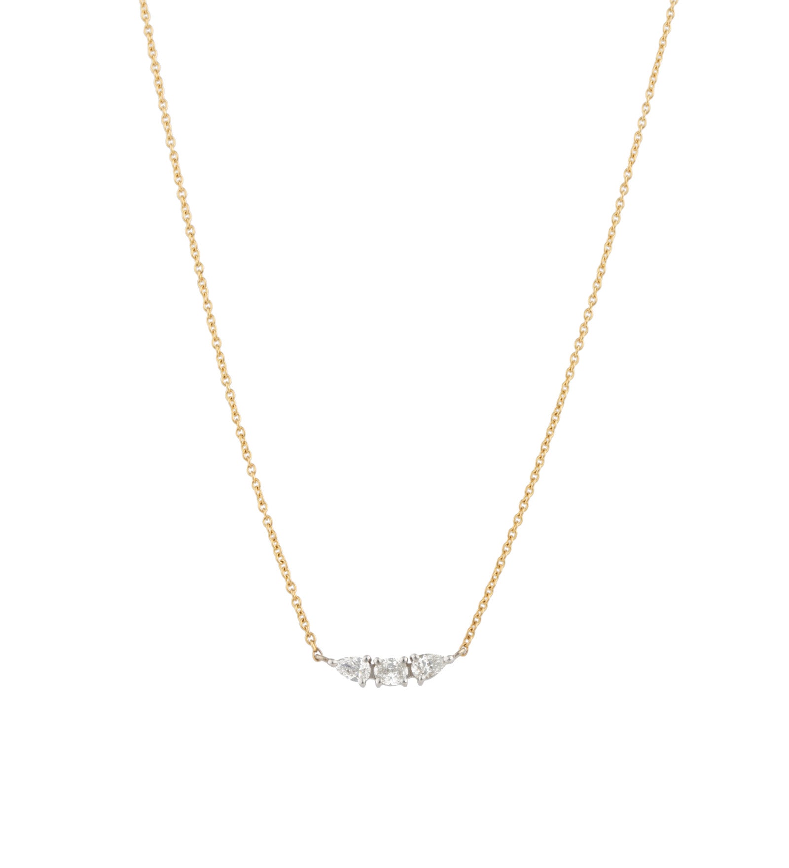 Three Diamond Cluster Necklace 14k Yellow Gold, 14k White Gold, Diamond