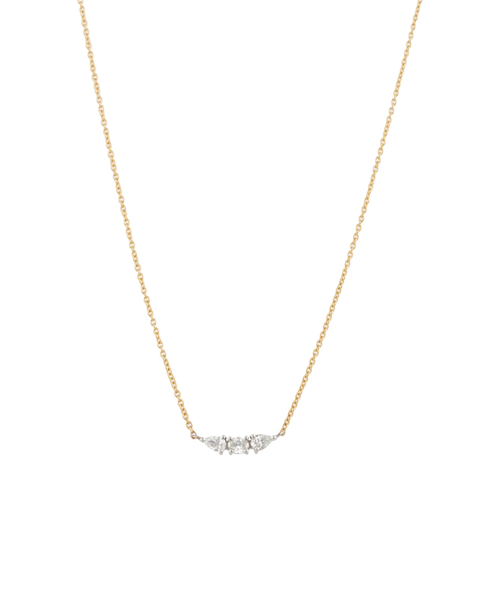 Three Diamond Cluster Necklace 14k Yellow Gold, 14k White Gold, Diamond