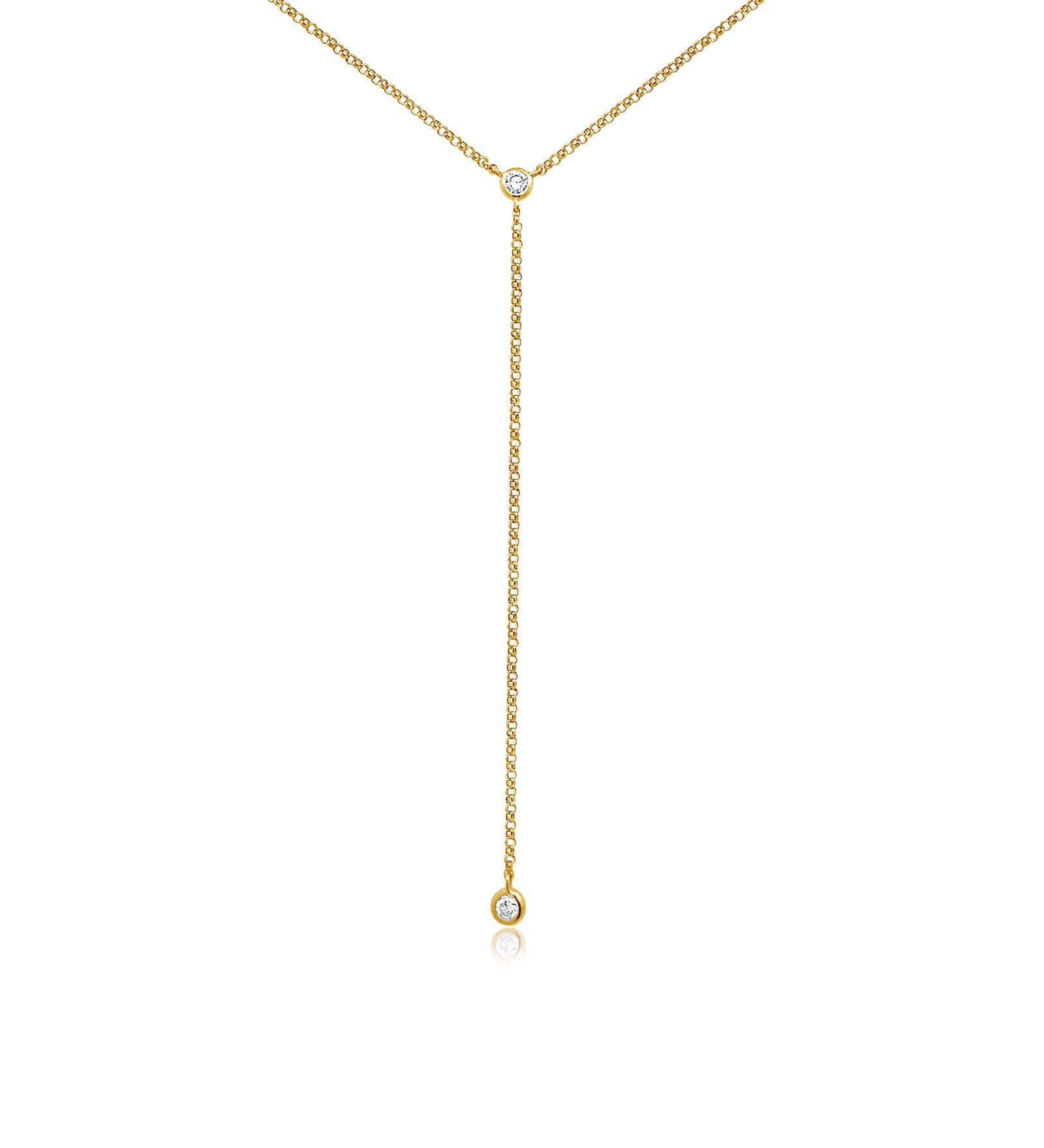 Bezel Diamond Ball Chain Lariat 14k Yellow Gold, Diamond