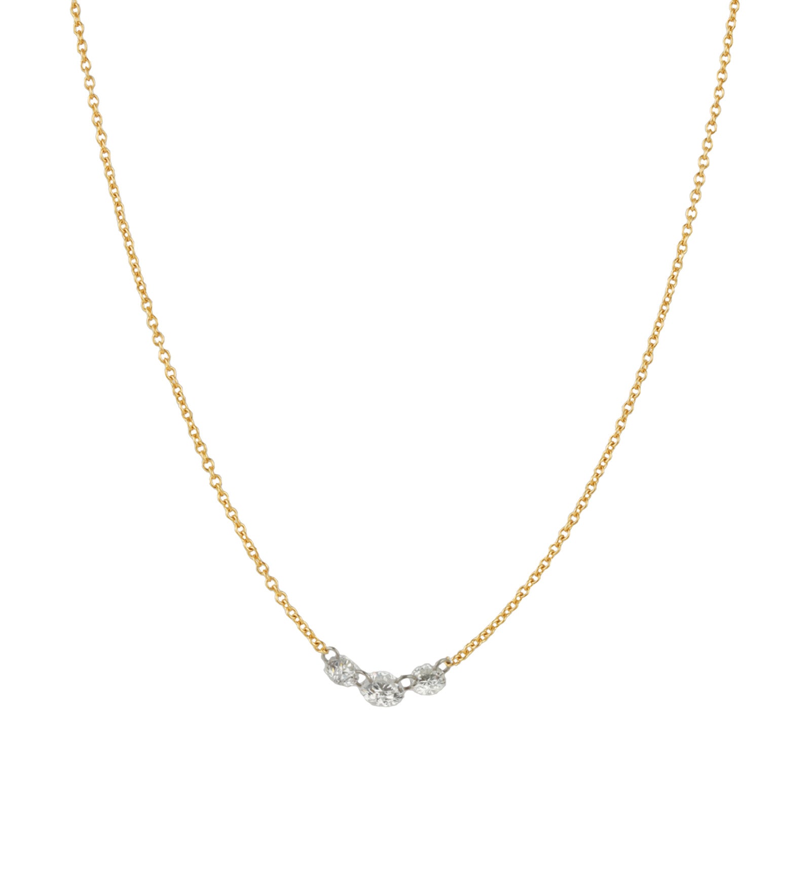 Three Gradual Diamond Floating Necklace 14k Yellow Gold, Diamond