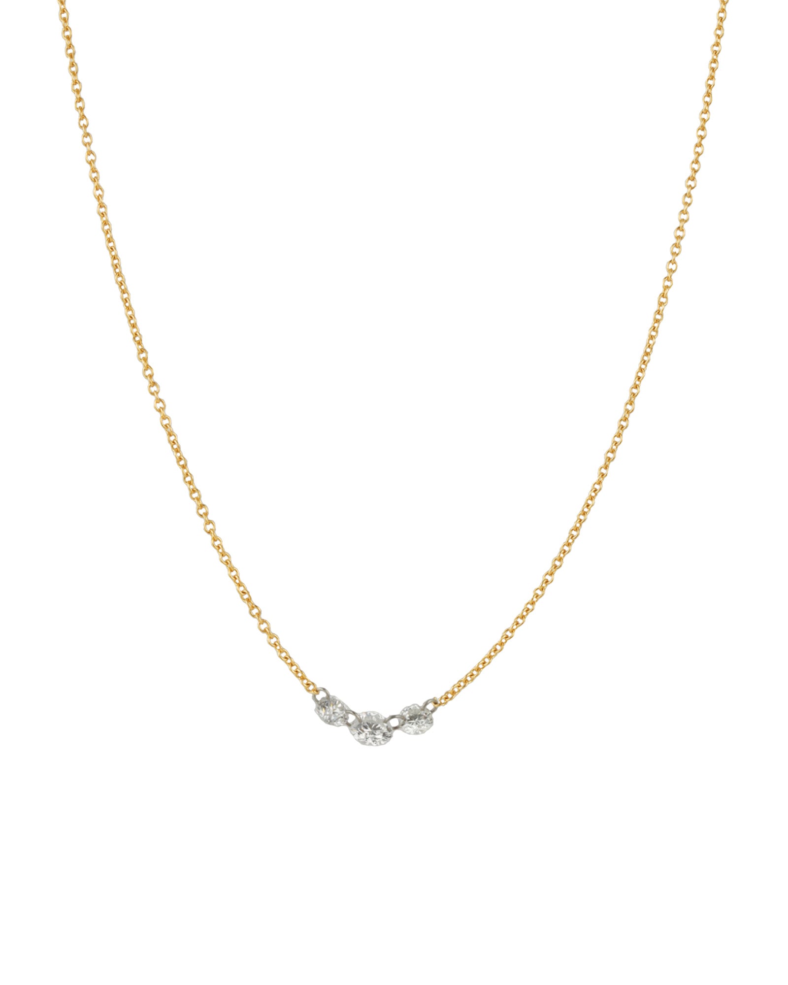 Three Gradual Diamond Floating Necklace 14k Yellow Gold, Diamond