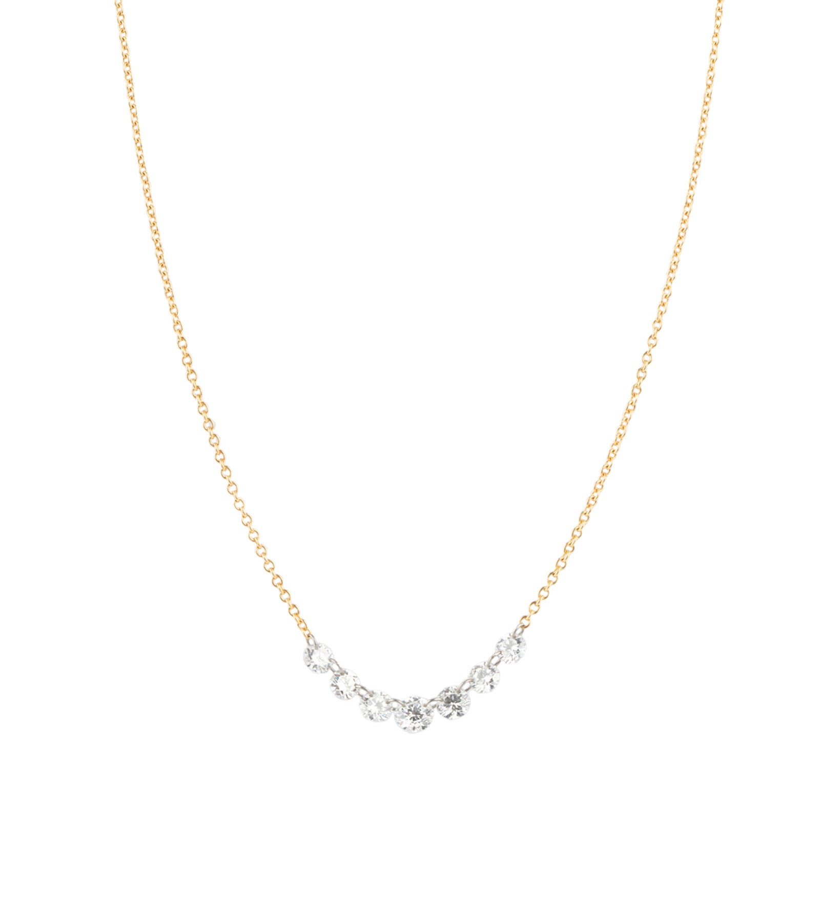 Floating 7 Diamond Necklace 14k Yellow Gold, Diamond