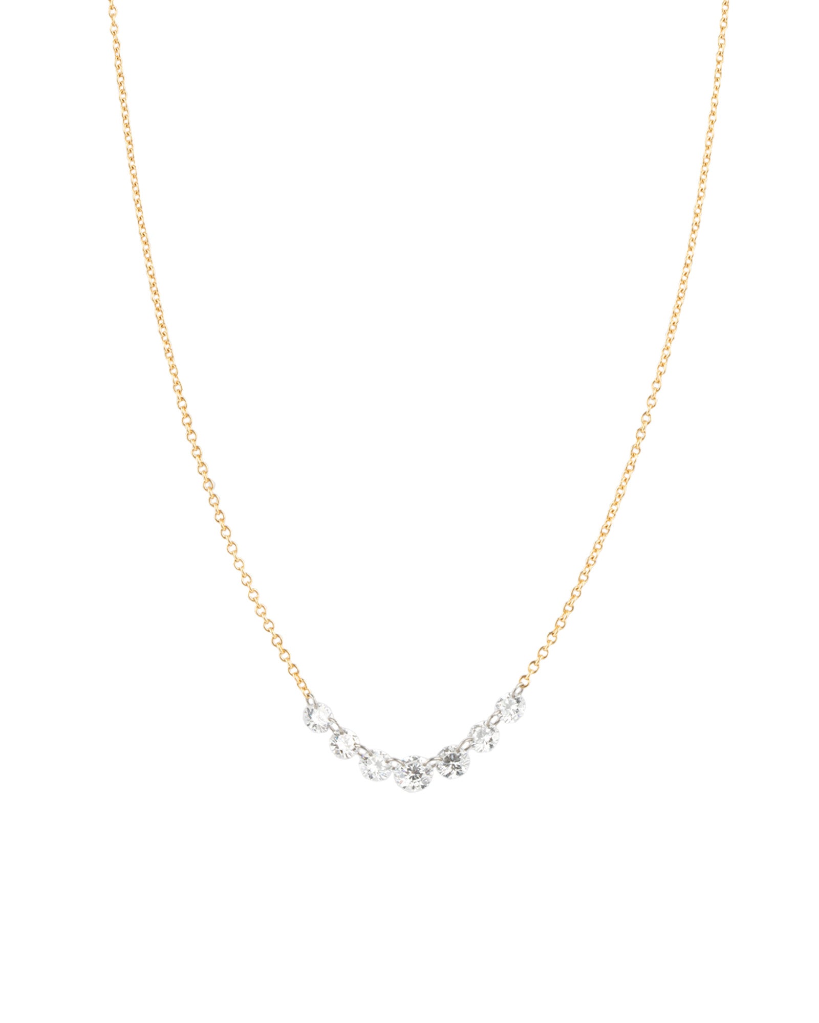 Floating 7 Diamond Necklace 14k Yellow Gold, Diamond