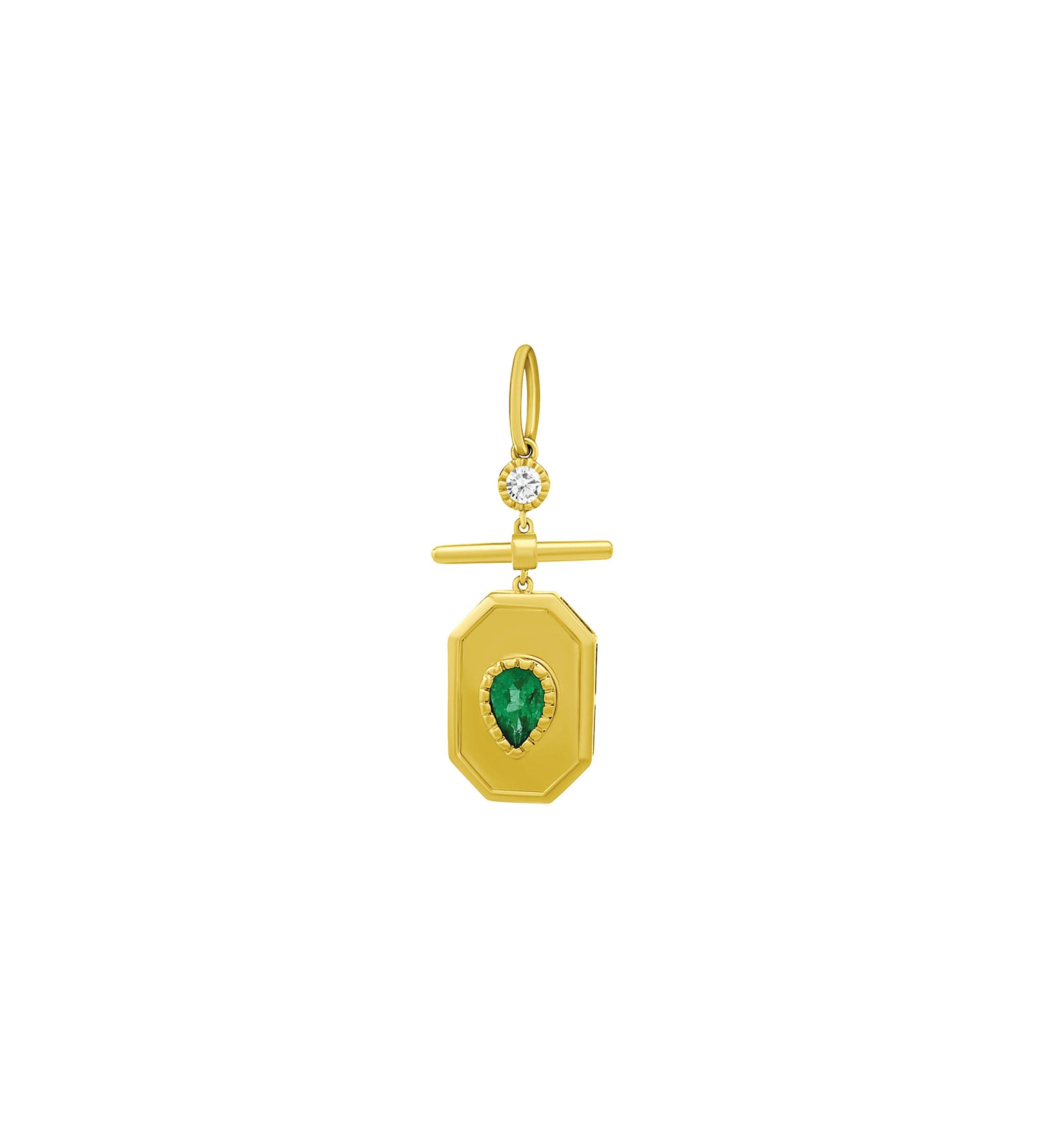 Teardrop Emerald Diamond Tag Charm 14k Yellow Gold, Diamond, Emerald