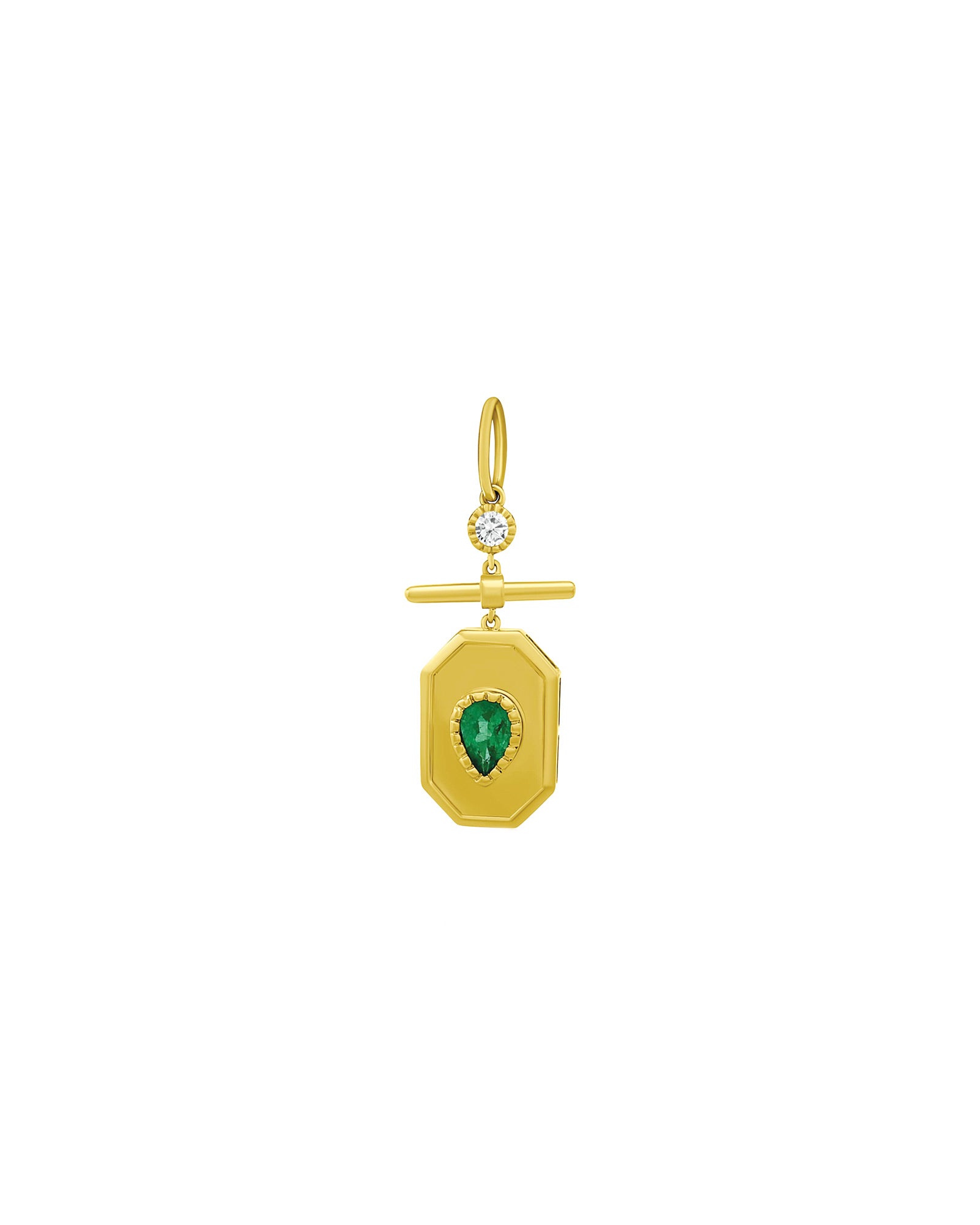 Teardrop Emerald Diamond Tag Charm 14k Yellow Gold, Diamond, Emerald