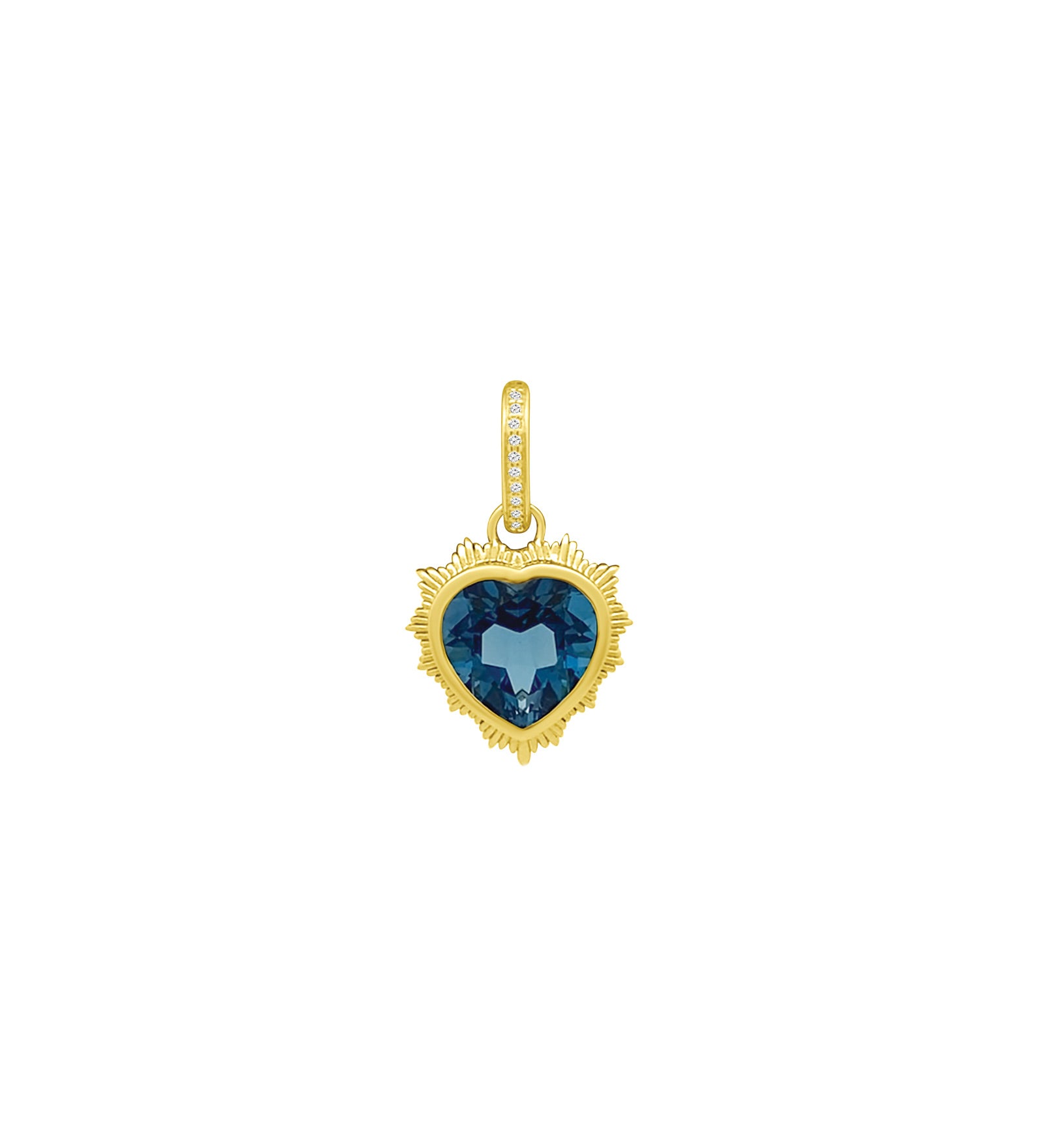 Spike Heart Stone Charm 14k Yellow Gold, Diamond, London Blue Topaz