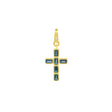 Cross Rectangle Stone Charm 14k Yellow Gold, Diamond, London Blue Topaz