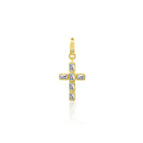 Cross Rectangle Stone Charm 14k Yellow Gold, Diamond, Topaz