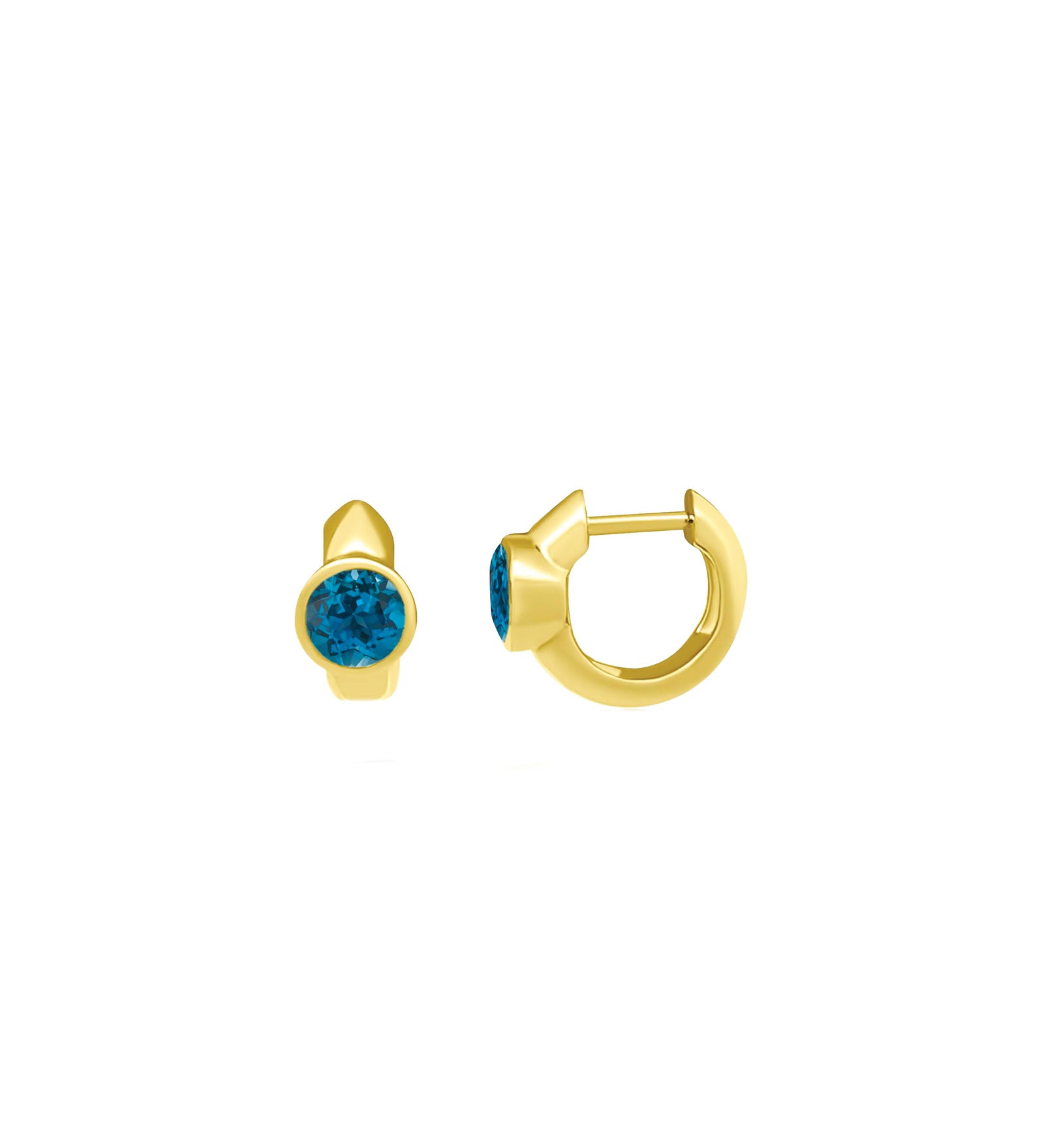 Round Stone Huggies | 10mm 14k Yellow Gold, London Blue Topaz