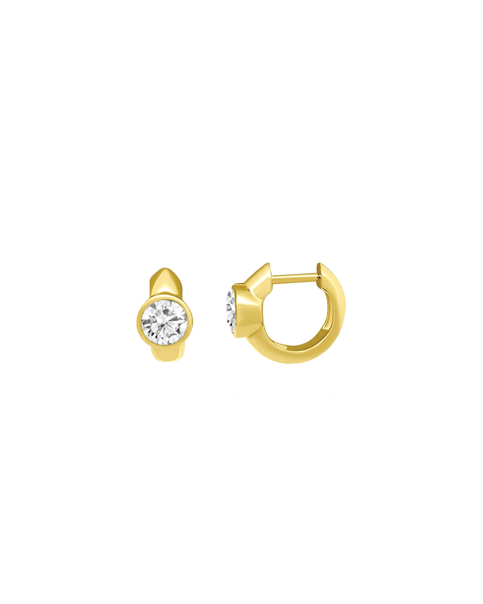 Round Stone Huggies | 12mm 14k Yellow Gold, London White Topaz