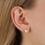 Triple Diamond Pearl Studs 14k Yellow Gold, Diamond, White Pearl