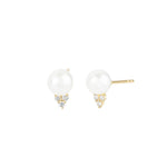 Goldhive-Triple Diamond Pearl Studs-Earrings-14k Yellow Gold, Diamond, White Pearl-Blue Ruby Jewellery-Vancouver Canada