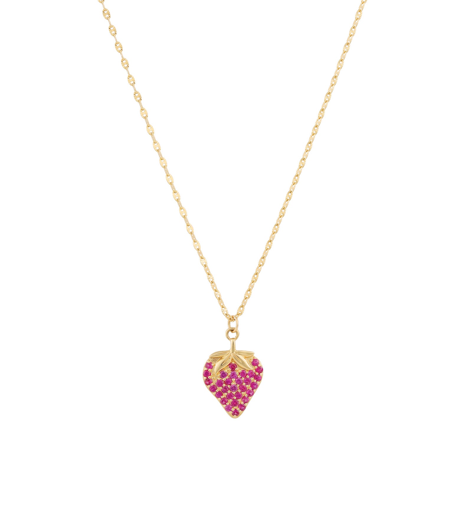 Strawberry Ruby Necklace 14k Yellow Gold, Ruby