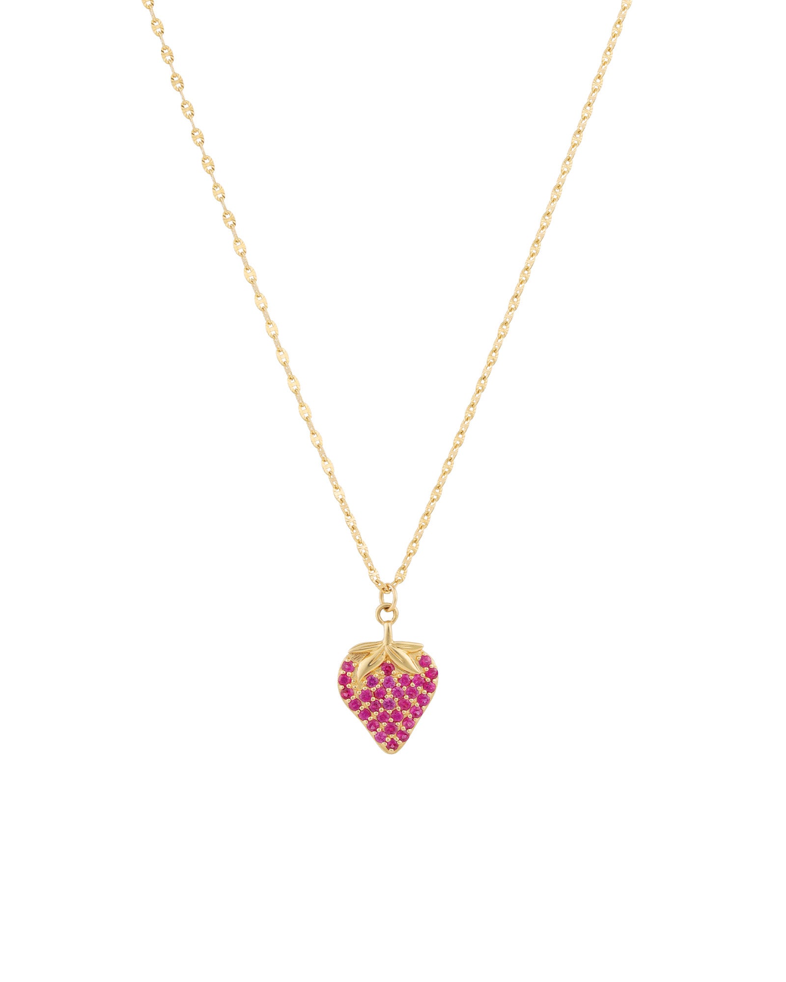 Strawberry Ruby Necklace 14k Yellow Gold, Ruby